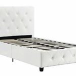 DHP Dakota Upholstered Faux Leather Platform Bed with Wooden Slat Support and Tufted Headboard and Footboard, Twin Size – White