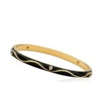 Little Miss Twin Stars Stackable Stunners 14k Gold-Plated Black Enamel Bangle with Dots and Swirls