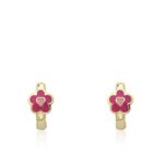 Little Miss Twin Stars Girls'”Frosted Flowers” 14k Gold-Plated Hot Pink Enamel Flower Baby Huggy Hoop Earrings