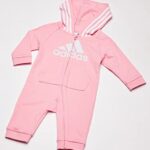 adidas Infant Girls’ and Baby Boys’ Long Sleeve Hooded Coverall, Light Pink, 6 Months