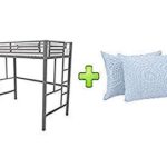 Bundle Set – Your Zone Indoor Metal Loft Bunk Twin Bed in Silver with Blue/White Stripe 20″ x 28″ Huge Pillow