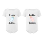 YSCULBUTOL Drinking Buddies Baby Funny Twin Bodysuit Twin boy Girl Matching Outfits Twins Clothes (White 1, 4-6 Months)