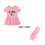 YSCULBUTOL Baby Twins Bodysuit Double Trouble Sweet Donuts Girl Outfits Sister Dresses Infant Romper With Headband Set(pink 6m)