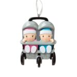 2022 Baby New Twins in Stroller Personalized Ornament Baby’s First Christmas Christmas Tree Ornament Artisanal Customized Decoration Baby Boy and Girl Ornaments-Free Personalization