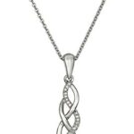 Amazon Collection Women Sterling Silver Diamond Twist Pendant Necklace and Earrings Box Set (1/5 cttw), 18″