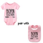 YSCULBUTOL Baby Twins Bodysuits Best Friends Forever Baby Clothes Set with Bibs Girl Outfit with hat(Pink, 4-6 Months)