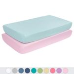 TILLYOU Silky Soft Microfiber Crib Sheets Set, Breathable Cozy Hypoallergenic Toddler Sheets for Girls, 28 x 52in Fits Standard Crib & Toddler Mattress,2 Pack Aqua & Jade Pink