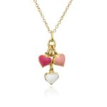 Little Miss Twin Stars “I LOVE My Jewels” 14k Gold-Plated White and Hot Pink Enamel Hearts Cluster Chain Necklace
