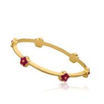 Little Miss Twin Stars Stackable Stunners 14k Gold-Plated Hot Pink Small Flowers Thin Bangle