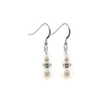 White Twin Faux Austrian Pearls 925 Sterling Silver Handmade Drop Earrings for Women