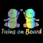 Iprokiu 2pcs Twins on Board Car Sticker Cartoon Cute Baby Vinyl Decal Car Body Window Bumper Stickers Baby Safety Warning Sign Auto Decoration Vans SUV Trucks Car Sticker and Decal (Dazzle Color)