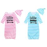 ZHHENIALY Newborn Baby Twins Knotted Nightgowns Set Soft Sleeper Gowns Striped Infant Sleeping Bags with Hats Set