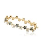 Little Miss Twin Stars Frosted Flowers 14k Gold-Plated White & Gray Cut Out Flowers Oval Hinged Bangle