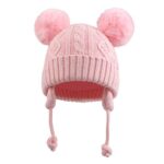 JANGANNSA Cute Knitted Boys Girls Christmas Beanie Warm Earflap Winter Hat Infant Toddler Baby Beanie 0-6Y (S, Pink Pompom)