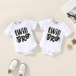 2Pcs Newborn Twins Baby Boys Girls Short Sleeve Letter Print Romper Bodysuit Summer Outfit Clothes 0-12M (0-3 Months, White-03)