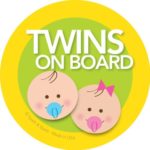 Twins on Board Car Sticker – Brunette baby boy+girl on board – Modern and Unique – Bright Colors