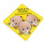 Personalizable Triplets on Board Car Stickers, Yellow Car Vinyl Sticker, 2 Girls 1 Boy