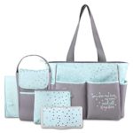 Diaper Bag Tote 5 Piece Set with Sun, Moon, and Stars, Wipes Pocket, Dirty Diaper Pouch, & Changing Pad