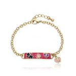 Little Miss Twin Stars “Identity Crisis” 14k Gold-Plated Chain Bracelet with Hot Pink Enamel Name Plate with Multicolored Butterflies and Hanging Butterfly Charm