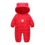 Cotton Jumpsuit for Baby Boys Girls Toddler Puffer Down Windproof Snowsuit Double Front Zipper Hooded Romper Red Size 90/9-18 Months