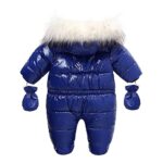 Tengoait Unisex Baby Hooded Winter Snowsuit Infant Double Zipper Warm Fleece Pram Jumpsuit Romper Outerwear with Gloves Deep Blue for 12-18 Months (M5)