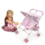 Badger Basket Toy Doll Folding Double Umbrella Stroller with Canopy for 18 inch Dolls – Pink/Gingham