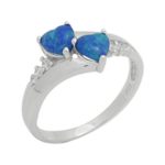 Sterling Silver Twin Hearts Lab Created Blue Opal Ring .925 size 5 6 7 8 9 10