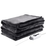 Electric Blanket 62″ x 84″ Twin Size Double Sided Flannel Heated Blanket Ultra-Soft Machine Washable, 4 Heating Settings & 10 Hours Auto Off with ETL Certified Warm Body for Home Use, Dark Grey
