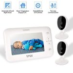 Video Baby Monitor, with Two Digital Cameras, 4.3” Screen, Auto Night Vision, Temperature Sensor, Built-in Lullabies, 2-Way Talk, Feeding Time Alarm, Support up to 4 Cams, 1000ft Stable Transmission