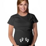 Tstars Mom to Be Cute Twin Babies Footprints Pregnant with Twins Maternity Shirt