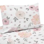 Sweet Jojo Designs 3-Piece Blush Pink, Grey and White Twin Sheet Set for Watercolor Floral Collection Set
