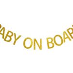 Qttier Baby On Board Gold Glitter Banner, Baby Shower Banner,Welcome Baby Banner, Gender Reveal Party, Baby Shower Decor