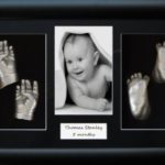 Large / Twins Baby Casting Kit, 14.5×8.5″ Black 3D Display Frame, Metallic Silver paint by BabyRice