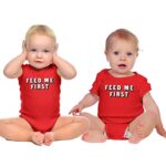 Nursery Decals and More Funny Bodysuits for Twins, Includes 2 Bodysuits, 0-3 Month Feed Me First