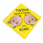 Personalizable Twins on Board Car Stickers, Baby Girl and Baby Boy Yellow Car Vinyl Sticker