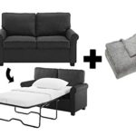 Mainstay Sofa Sleeper with Memory Foam Mattress in Black Plus Twin Blanket – Bundle Set