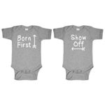 Born First – Show Off! – Twins Siblings – Two Infant Bodysuit Combo, NB, Sport