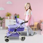 Anivia Baby Doll Stroller for 18 inches Girl Dolls, Foldable Doll Pram Convertible Seat/Bed/Crib, Baby Doll Bassinet with Forward & Backward Handle, Storage Basket, Retractable Canopy Purple