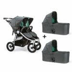 Bumbleride Indie Twin Stroller with Bassinets in Dawn Grey and Mint
