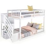Merax Twin Over Twin Low Bunk Bed with Ladder and for Storage Staircase for Teens, Boys or Girls, No Box Sping Needed