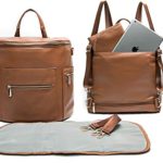 Leather Diaper Bag Backpack by Miss Fong, Diaper Bag with Changing Pad, Diaper Bag Organizer,Stroller Straps and Insulated Pockets (Brown-Convertible)