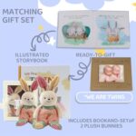 Tkusteigs Twins Baby Items Set for Girl and boy Twin Baby Gifts Set?Plush Rabbit 2-Piece Set and Twin Baby Storybook(with Photo Frame)
