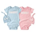 YSCULBUTOL Twins Bodysuits Funny Double Trouble Pack of 2 Twins Set with hat