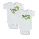 World-Accents Twins Infant One Piece Bodysuits – See You Later Alligator, After While Crocodile, White, 0-6 Month