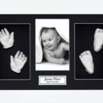 BabyRice Large Baby Casting Kit (great for Twins!), 14.5×8.5″ White Frame, Black mount, Silver metallic paint
