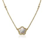 Little Miss Twin Stars Little Miss Flower Girl 14K Gold Plated Mother Of Pearl Flower On Diamond By The Yard Chain Necklace 16″ 2″ Extender