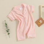 Baby Boy Girl Clothes Newborn Bubble Romper Short Sleeve Bodysuit Button Down One Piece Romper Jumpsuit Summer Outfit (Pink, 3-6 Months)