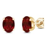 Gem Stone King Yellow Gold Plated Red Garnet Stud Earrings (2.20 Cttw, Oval 7X5MM)