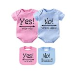 YSCULBUTOL Baby Bodysuits Yes We are Twins No We are Identical Twins Bodysuit Boys Girls Twins Clothes Short Sleeve(Bule&Pink,4-6M)