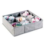 mDesign Soft Fabric 9 Section Dresser Drawer and Closet Storage Organizer for Child/Kids Room, Nursery, Playroom – Divided Large Organizer Bin – Textured Print with Solid Trim – Gray